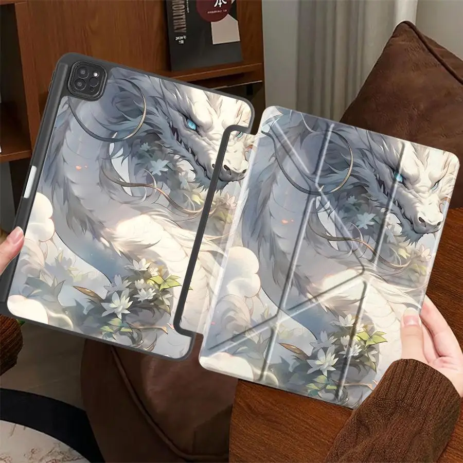 White Dragon Patten Tablet Case For iPad Pro 2025 Air 4 5 M3 M2 M4 11inch Mini 6 7 Pro 11th 10th 9th 8th 7th 12.9inch Holder