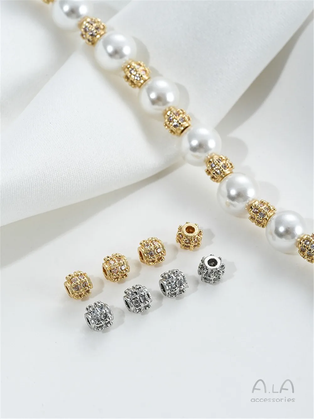 14K Gold-filled Micro-inlaid Double-row Zircon Mini Small Diamond Ball Beads, Handmade DIY Pearl Jewelry, Handmade Materials