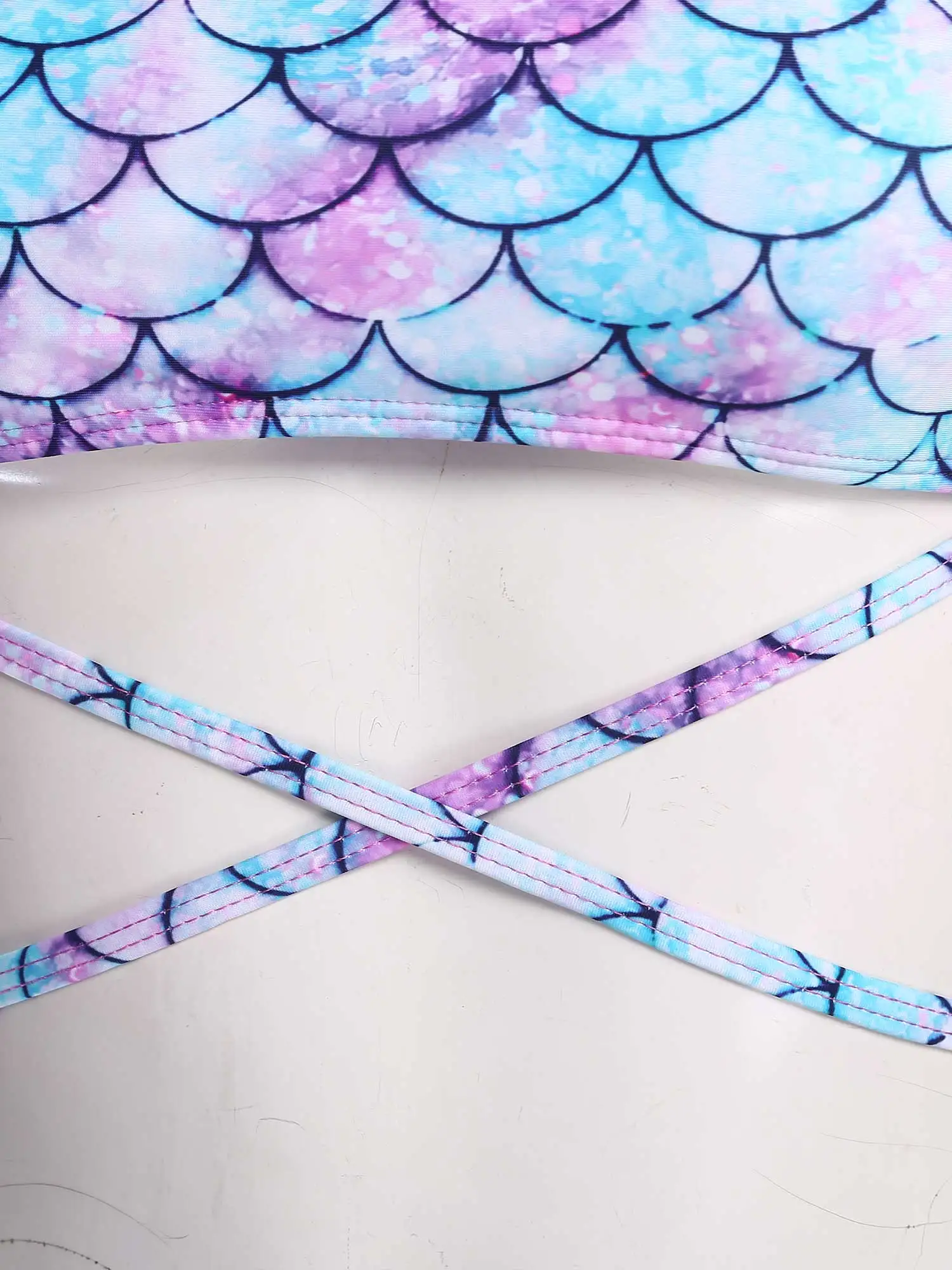 ملابس سباحة نسائية مكونة من قطعتين على شكل سمكة حورية البحر وسادات صدر بأشرطة متقاطعة ملابس سباحة تانكيني وتنورة شبكية طقم بدلة استحمام صيفية