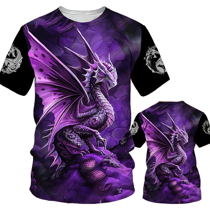 Leisure Dragons Pattern Printed Men\'s T Shirt Round Neck Loose Tops Breathable Comfortable Summer Oversized y2k Clothes For Men