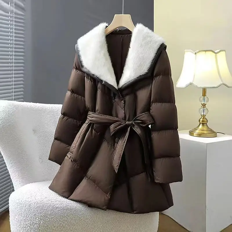 2025 new Mink fur collar down jacket women winter Parkas high-end fashion warm Mid-Length coat female Casual loose overcoat T621