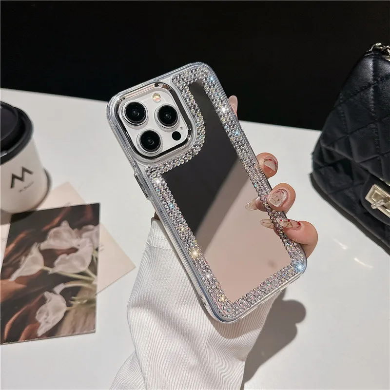 

New luxury diamond-encrusted Touch up mirror case for 16 15 14 13 12 11 promax plus pro case for iphone 14 1 7 8 xs custom case