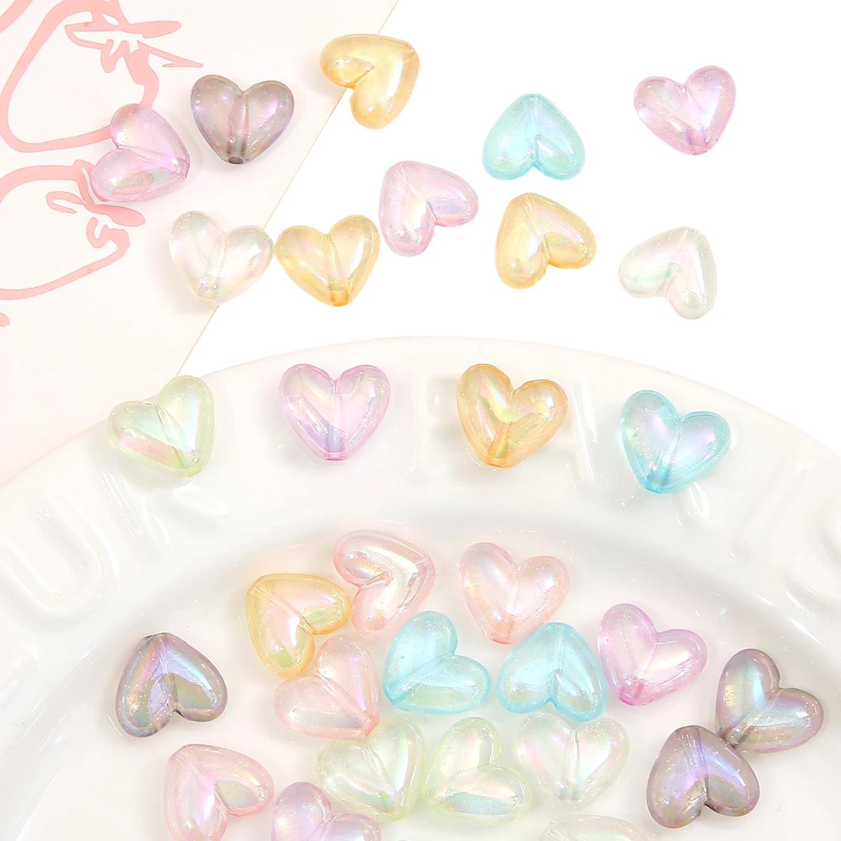 

Iridescent Heart Love Acrylic Beads 17x15mm Loose Spacer Beads for DIY Jewelry Making - Necklace Bracelet Keychain Accessories