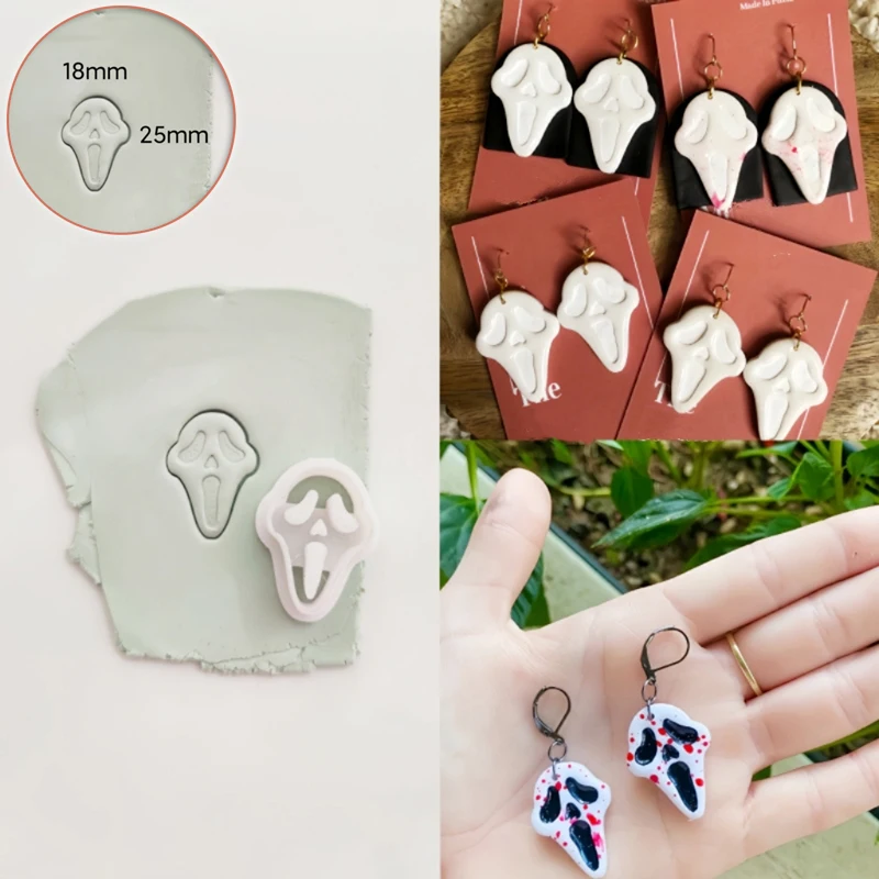 New Soft Pottery Polymer Clay Cutter Halloween Theme Ghost Face Mini Clay Molds Cutting Embossing For DIY Jewelry Jewelry Making