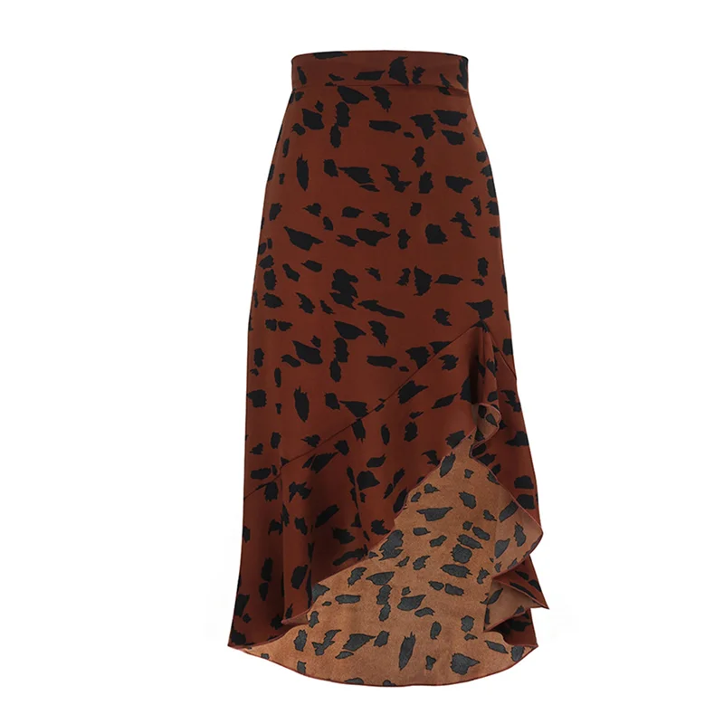 

CYL-Женские струящиеся юбки миди с асимметричными рюшами и принтом, эластичные, с высокой талией