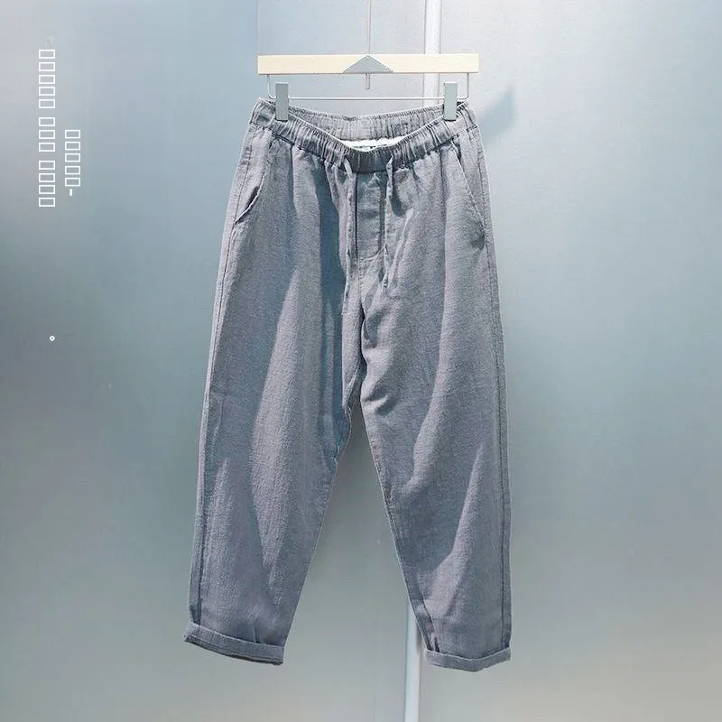 

Дышащие хлопковые льняные мужские летние тонкие повседневные брюки свободного кроя с прямыми штанинами, универсальные повседневные брюки свободного кроя для молодежи