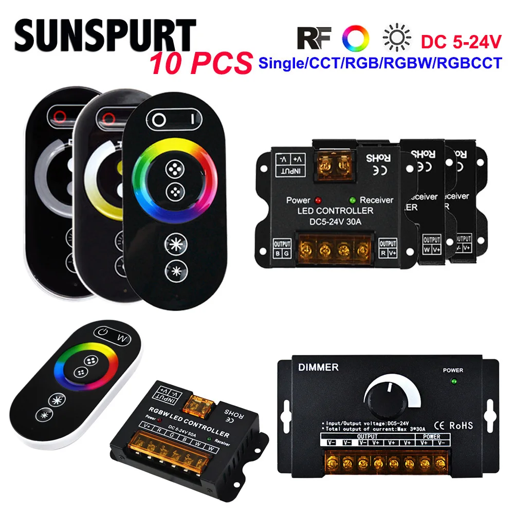 5DC5V12V24V 6key Wireless RF Touch Panel Dimmer CCT RGBW RGBCCT Remote Controller 30A RGB Controller for 3528 5050 RGB LED Strip