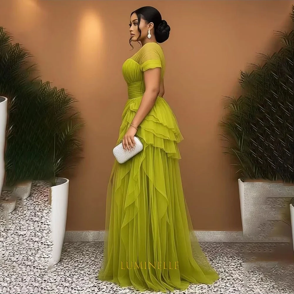 O-Neck Chiffon Evening Dresses With Ruffles Waves Side Slit Wedding Guest Dress For Wedding 2026 A-Line Formal Gowns Customized