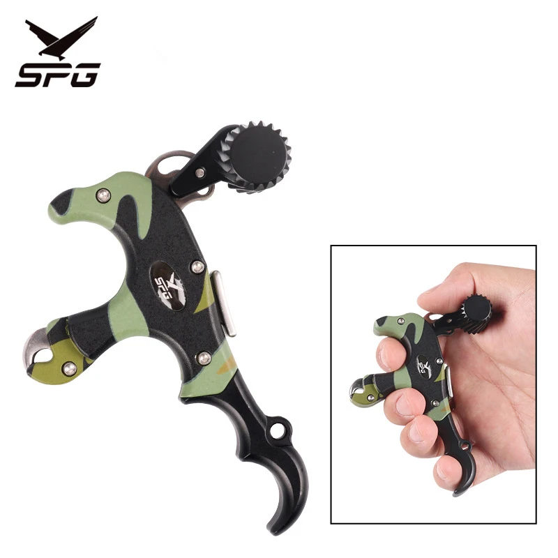 SPG Compound Bow Release Aids Aluminum Alloy 360 Degrees Rotate 4 Finger Grip Thumb Caliper Archery Hunting Training Accessories