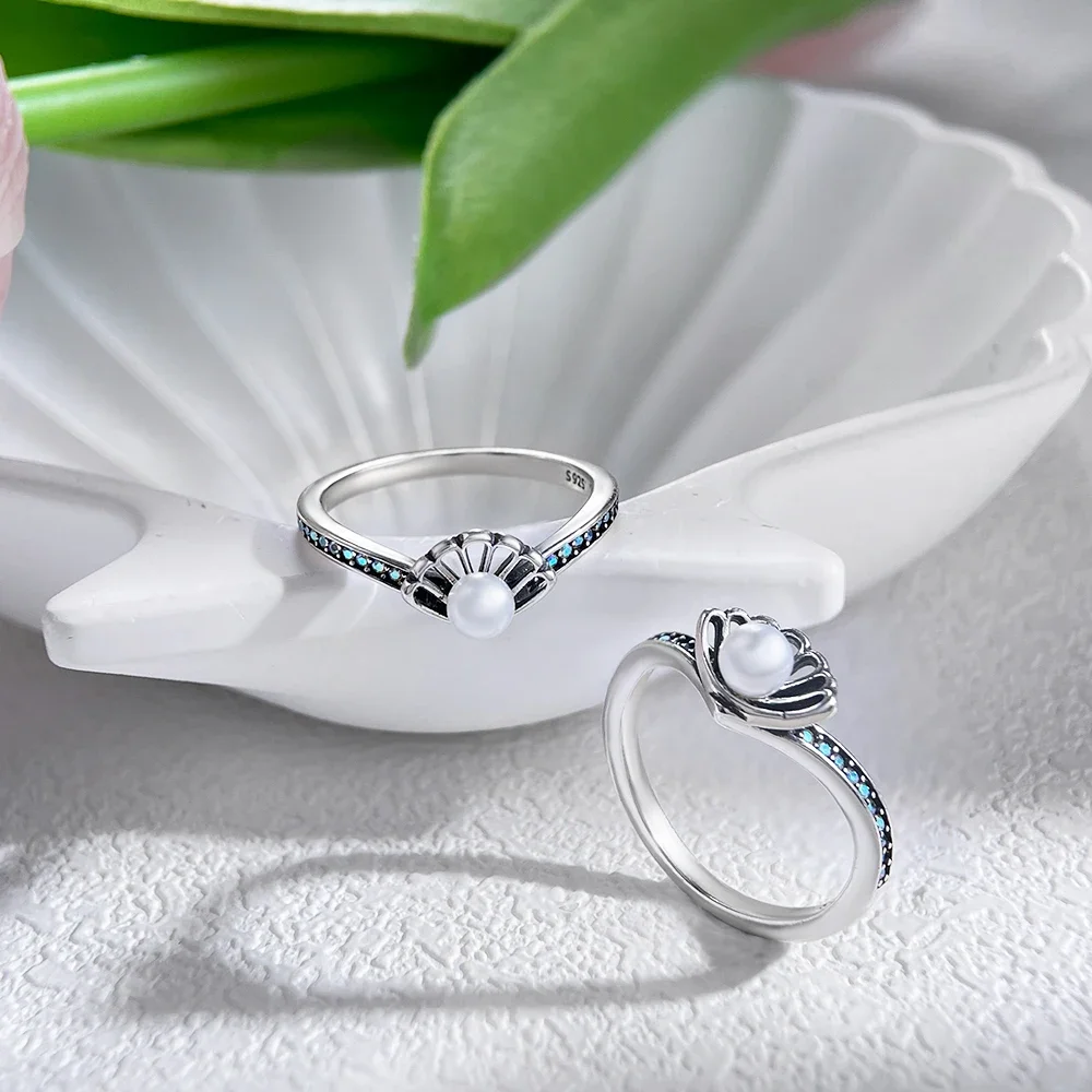 New Silver S925 Rings Pearl Shell Stackable Elegant Original Rings for Women Engagement Ring Jewelry Luxury Fine Gift