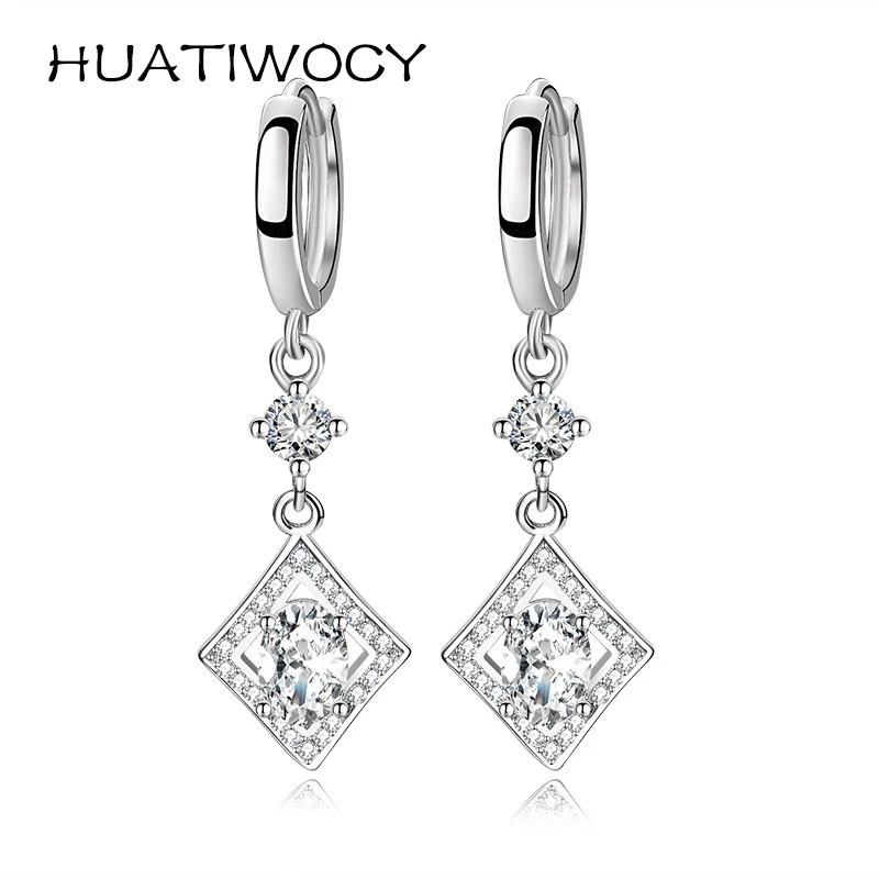 

HUATIWOCY New Fashion Geometric Shape Earrings 925 Silver Jewelry with Zircon Gemstone Accessories for Women Wedding Party Gifts