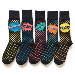 5 Pairs/Pack High Quality Men A Week Socks Letter Colorful Dot Long Socks Business Casual Cotton Male Women Crew