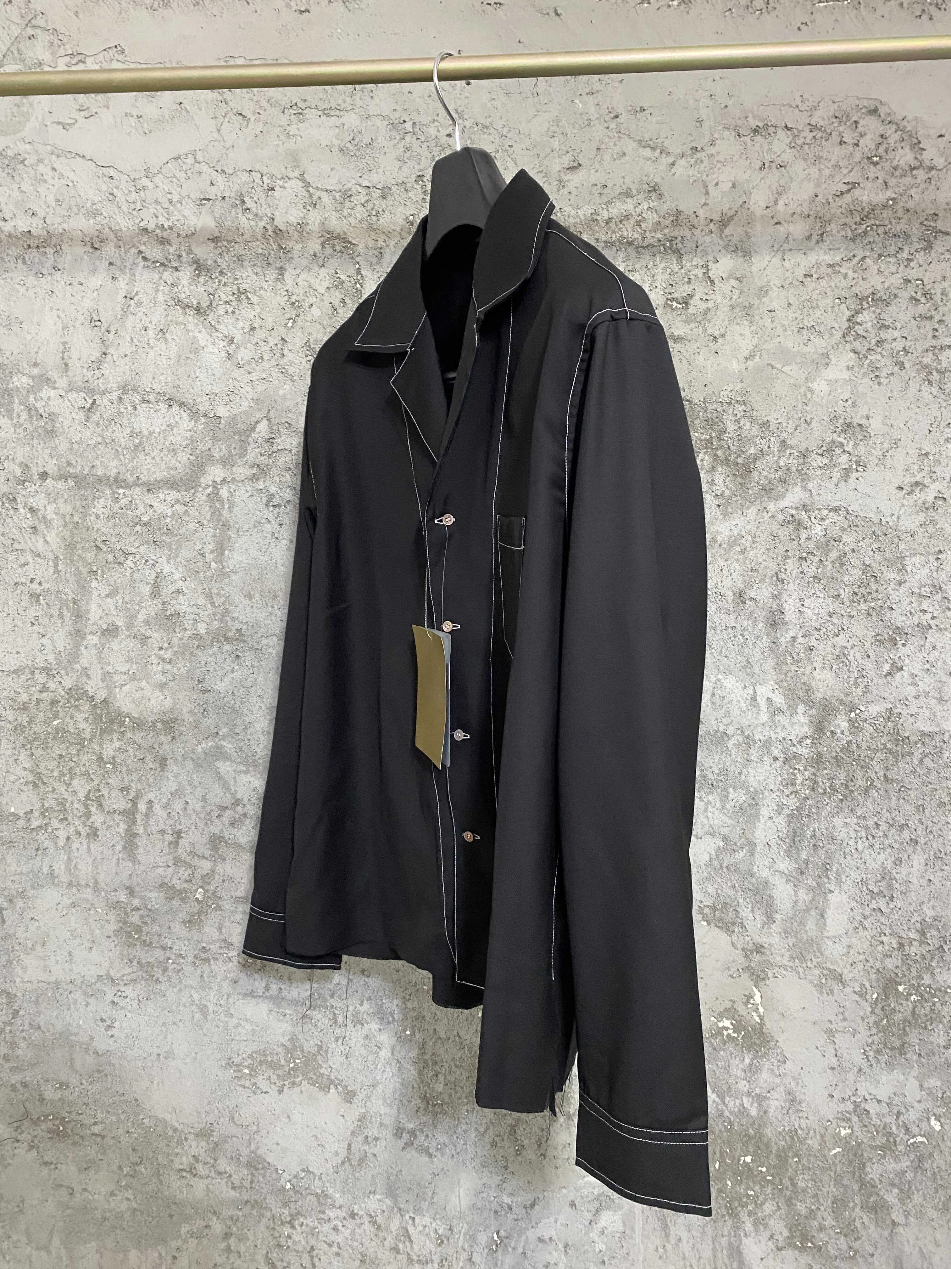 Black wool minimalist shirt with white stitching, Nordic style