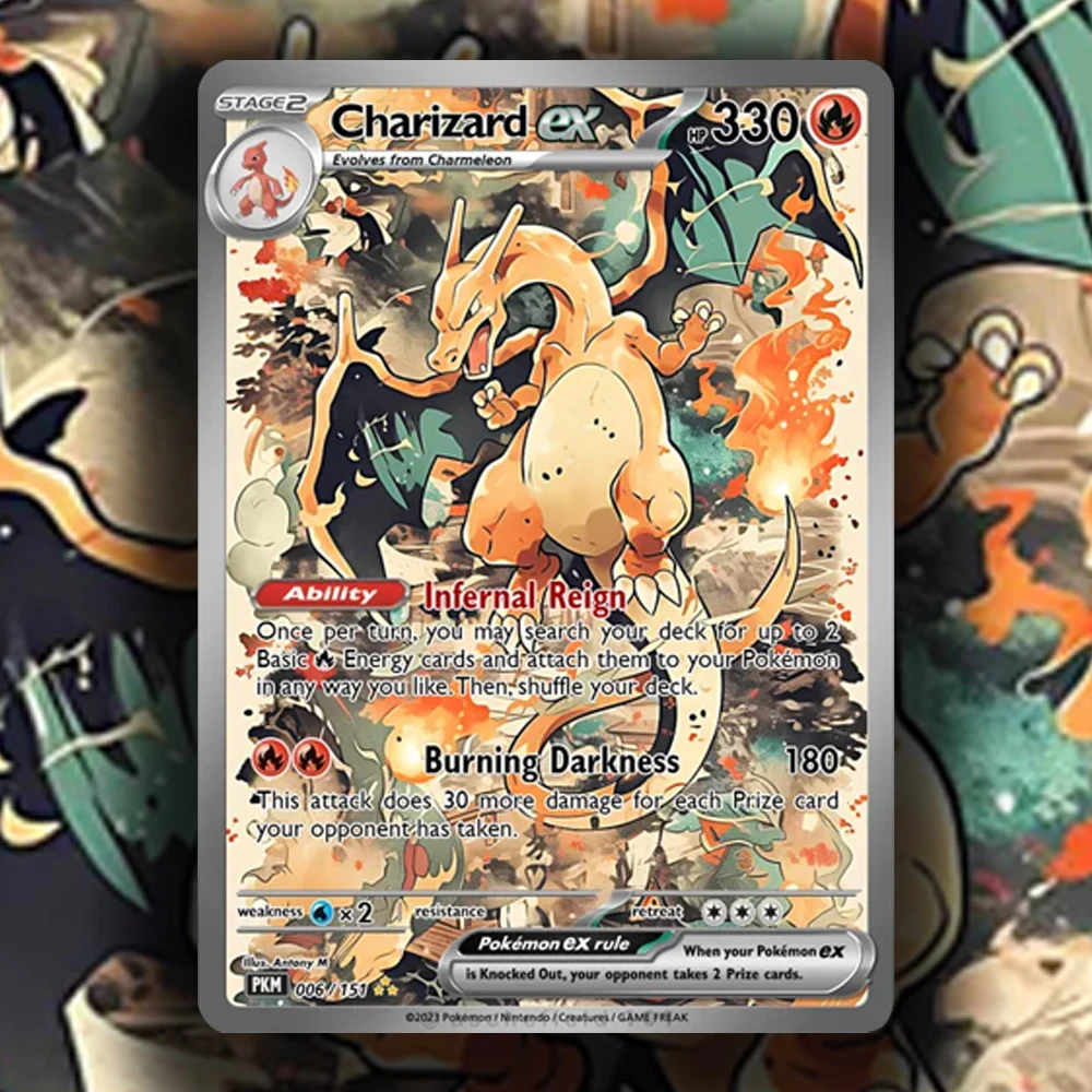 PKM PTCG Karte Charizard EX Hobby Pokemon Vollfarbige Sammelkarten Spielkollektion Anime Echte Sammelkarten mit Hologramm