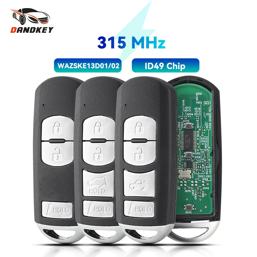 Dandkey SKE13D-01 SKE13D-02 Smart Remote Key Fob 315MHz ID49 Chip For Mazda 3 6 MX-5 Miata 2013 2014 2015 2016 2017 2018 2019