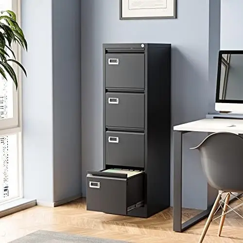 4 Drawer File Cabinet, Filing Cabinets for Home Office, Metal Vertical File Storage Cabinet with Lock, Locking File