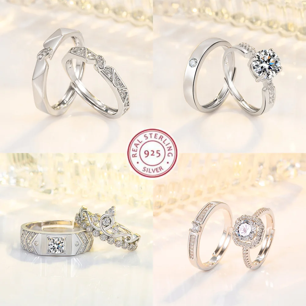 Anillo de Plata de Ley 925 para parejas, circonita AAA a la moda, alta calidad para mujeres y hombres, anillos de boda, accesorios de joyería fina, regalo de fiesta