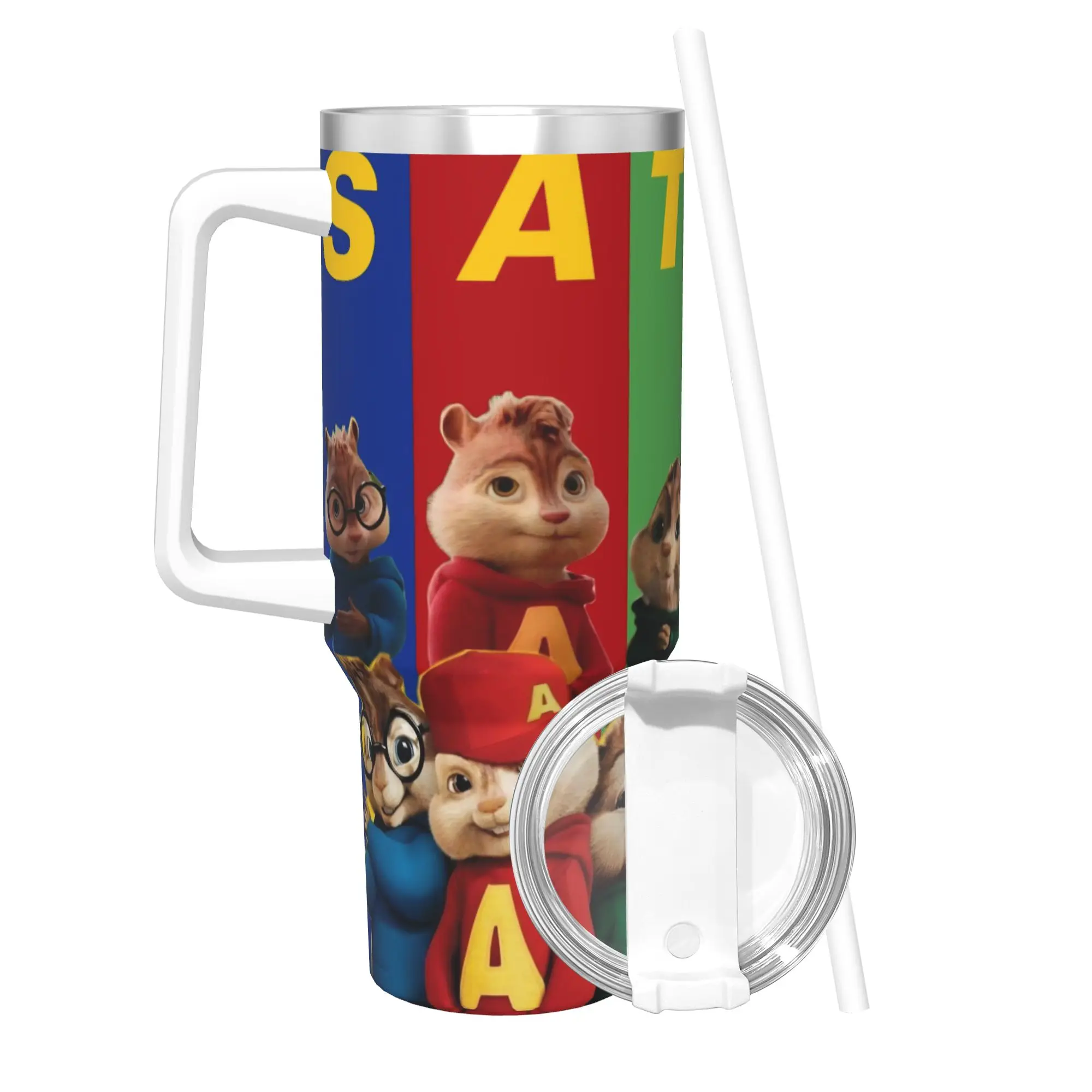 

Термокружка Chipmunks с крышкой и соломинкой, из нержавеющей стали, для офиса и дома, для горячих и холодных напитков, 40 унций