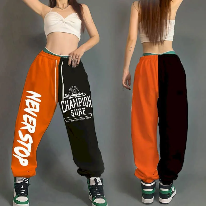 Patchwork Pants Women Clothes Casual Hip-hop Korean Style Lace-up Pants Vintage Trouser Loose Sporty Sweatpants Women Clothing