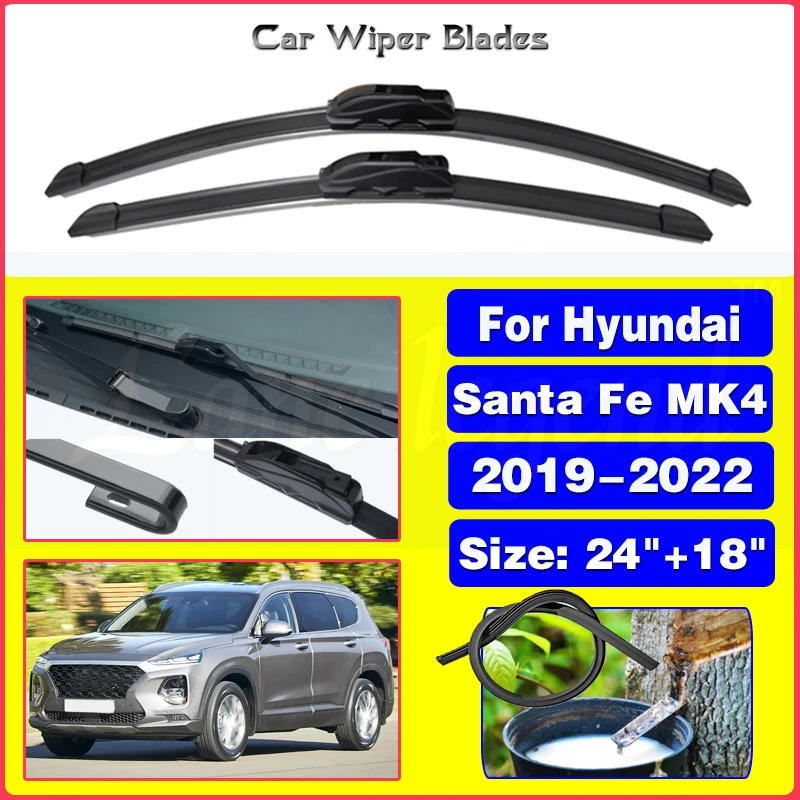 

2pcs For Hyundai Santa Fe Classic MK4 TM 2019 2020 2021 2022 Front Wiper Blades Brushes Cutter Car Accessories U J Hook 24"+18"