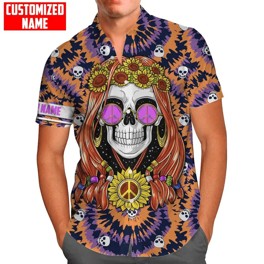 Hippie Girl With Sunflower Shirt 3D Hawaiian Men's Summer Short Sleeved Shirt 2024 Oversized Chemise Homme Shirts for Men