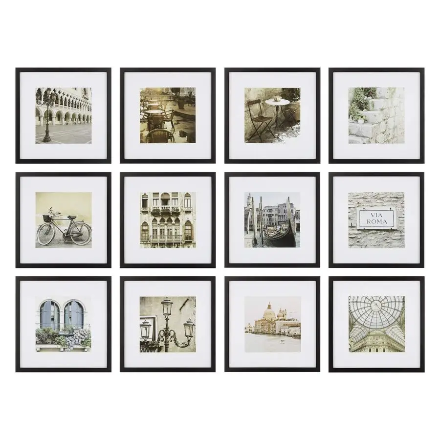 

12pc 12 x 12 Black Frame Kit, Matted To 7.5 x 7.5