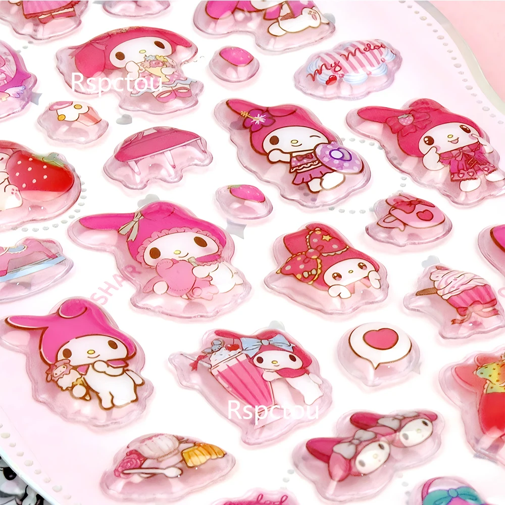 4 pçs sanrio dos desenhos animados kuromi minha melodia cinnamoroll 3d alívio adesivos bonito decoração adesivo diy portátil telefone recompensa decalques brinquedos