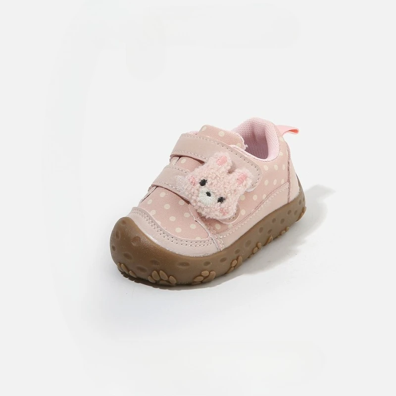 JGSHOWKITO Children Girl Walking Sneakers Cute Rabbit Decor Polka Dot Toddler Baby Shoes Outdoor Non-slip Soft Kids Causal Shoes