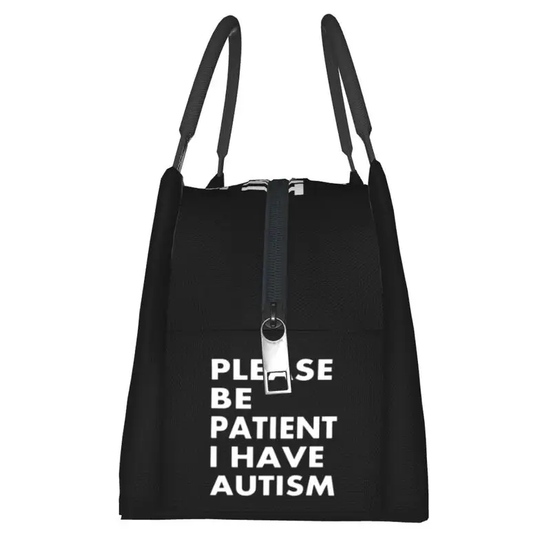 Please Be Patient I Have Autism Letter Print Thermal Insulated Lunch Bag Portable Lunch Tote Box for Women Kids School Food Bags