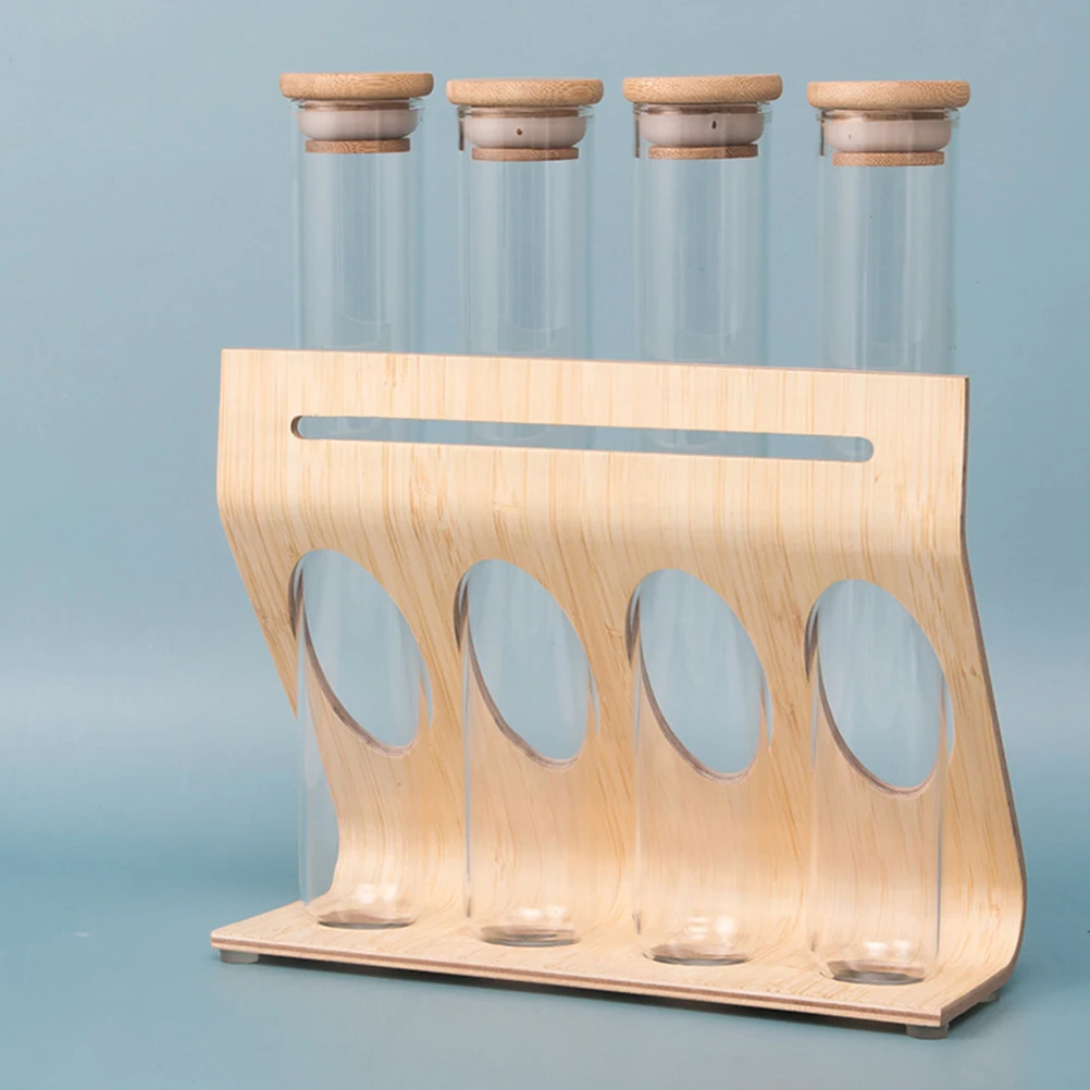 

1 Set Coffee Beans Display Rack 4 Clear Glass Bottles Wooden Storage Tube For Tea Spices Coffee Bean Container Jar Sealed Rack