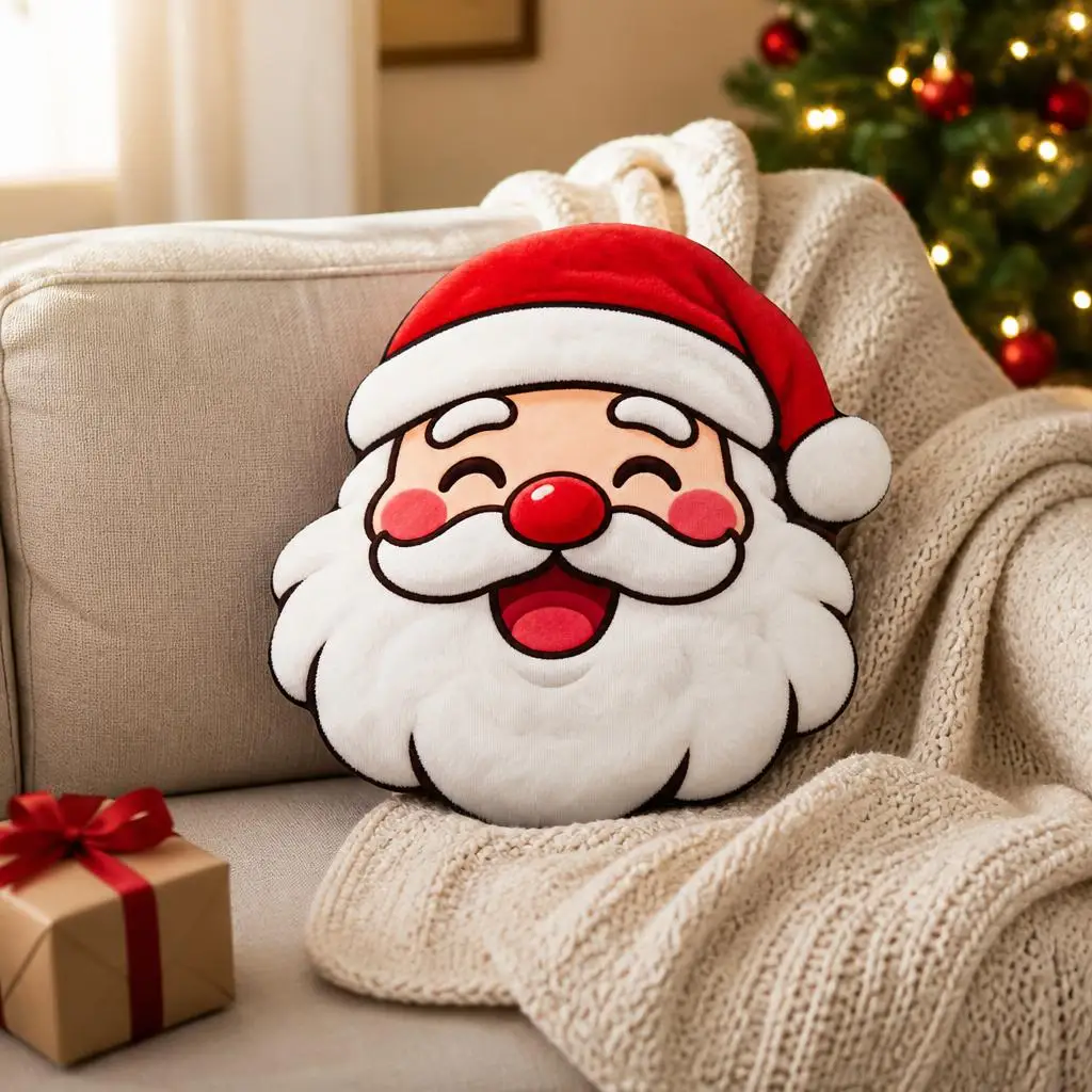 Jolly Santa With Bright Red Round Nose Shaped Pillow Cushion Irregular Stuffed Throw Pillows for Sofa Home Decoration Gift