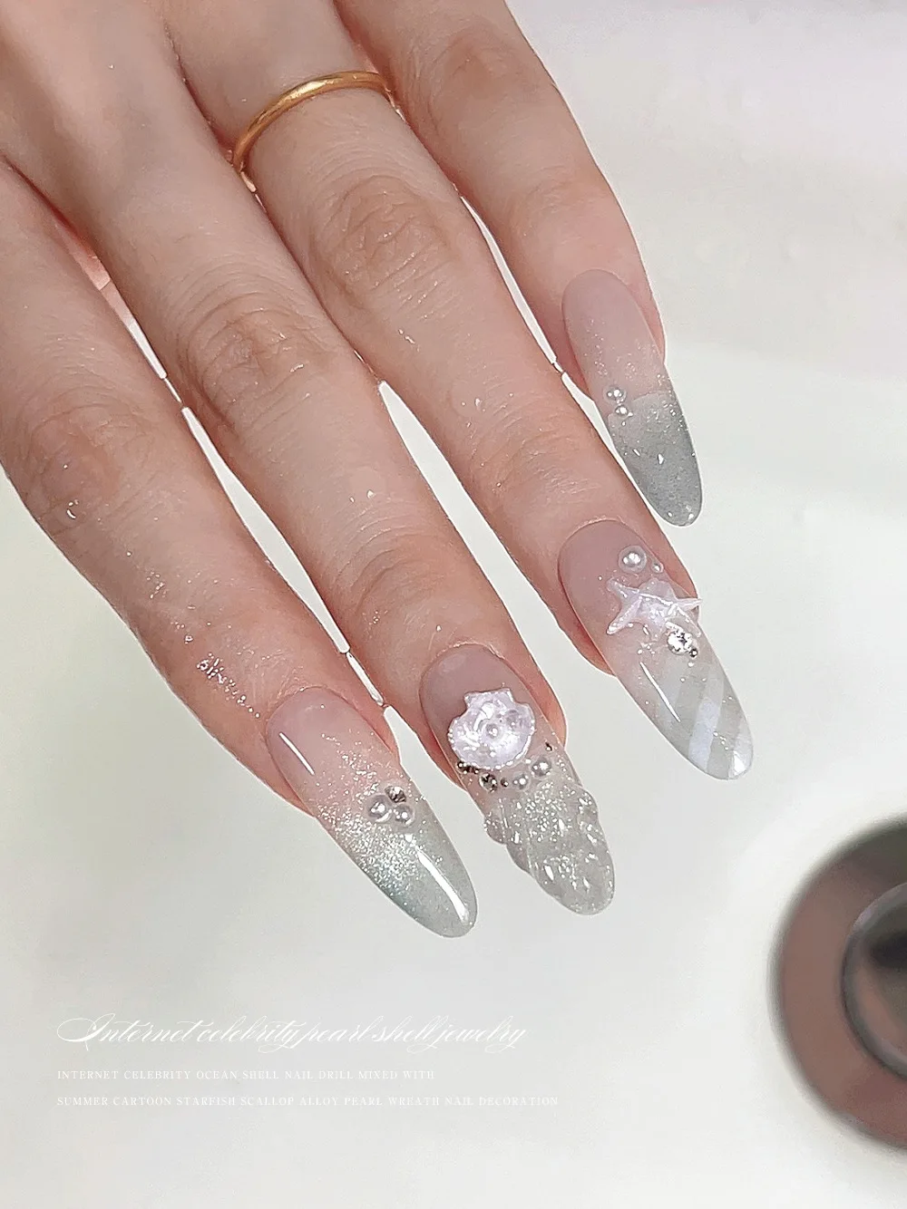 30 قطعة المحيط قذيفة اللؤلؤ مسمار السحر اكسسوارات بيرليسسينت شل أورورا مسمار الفن الراين DIY بها بنفسك ثلاثية الأبعاد لطيف مسمار الزينة أجزاء