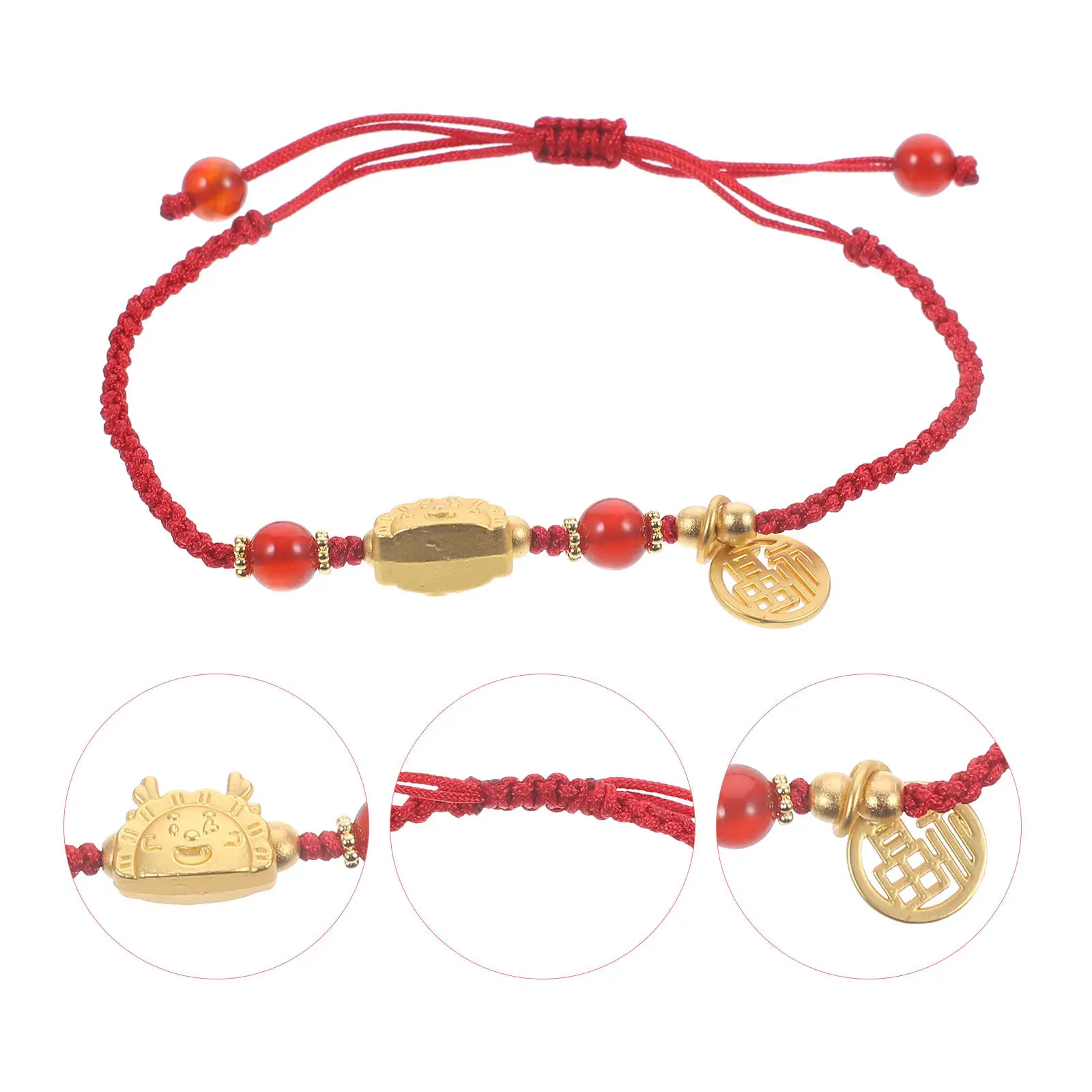 Dragon Year Red Rope Bracelet Adjustable Zodiac Dragon Charm Wrist Accessory Symbolizing Good Luck Fortune Wealth Gift