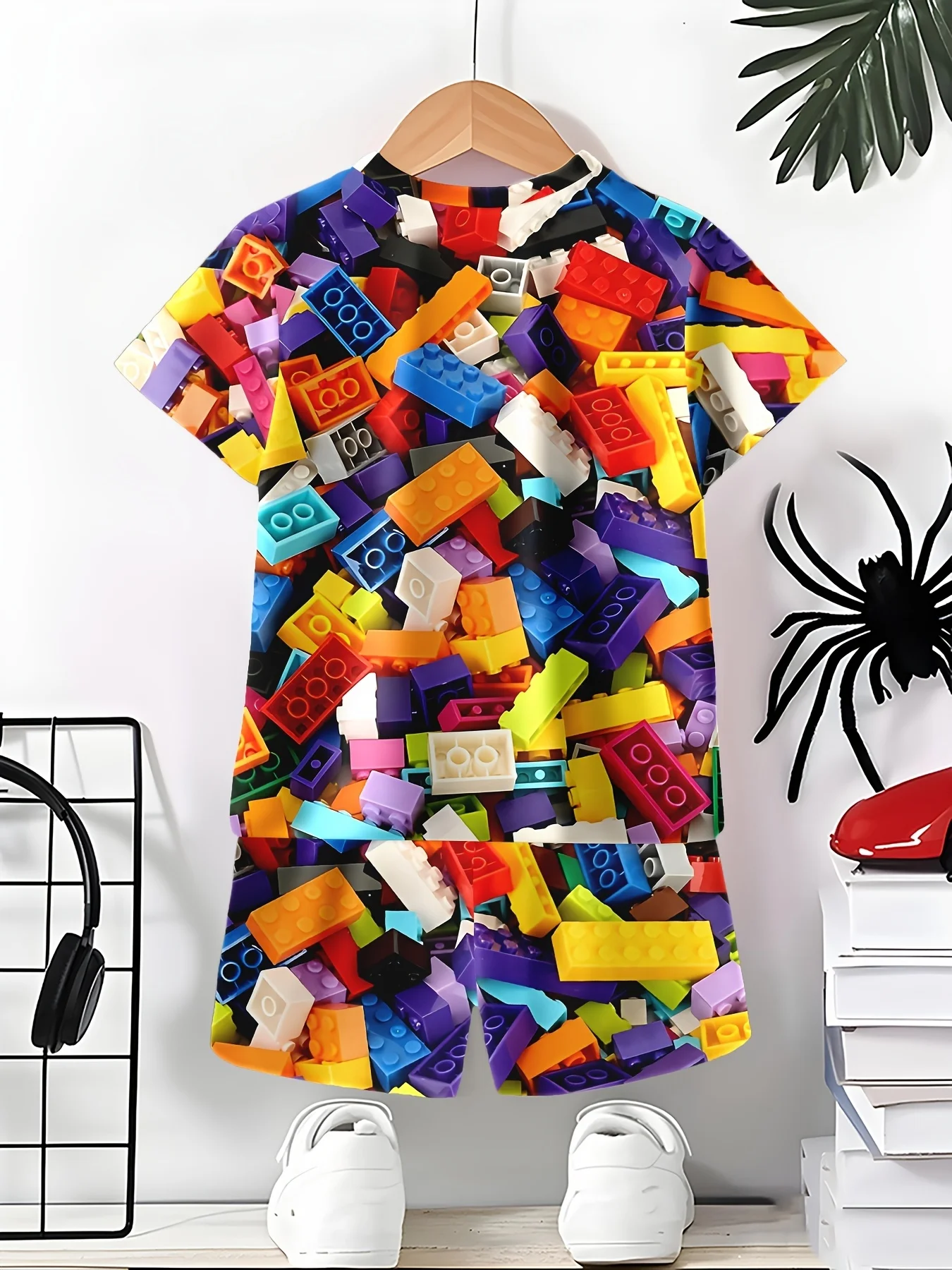 2026 Kinderkleidung 3D Bunte Bausteine Sommer-Oberteile Kinder-Sets Kurzarm Kinder-Trainingsanzüge Modische Jungenkleidung – Detail 12