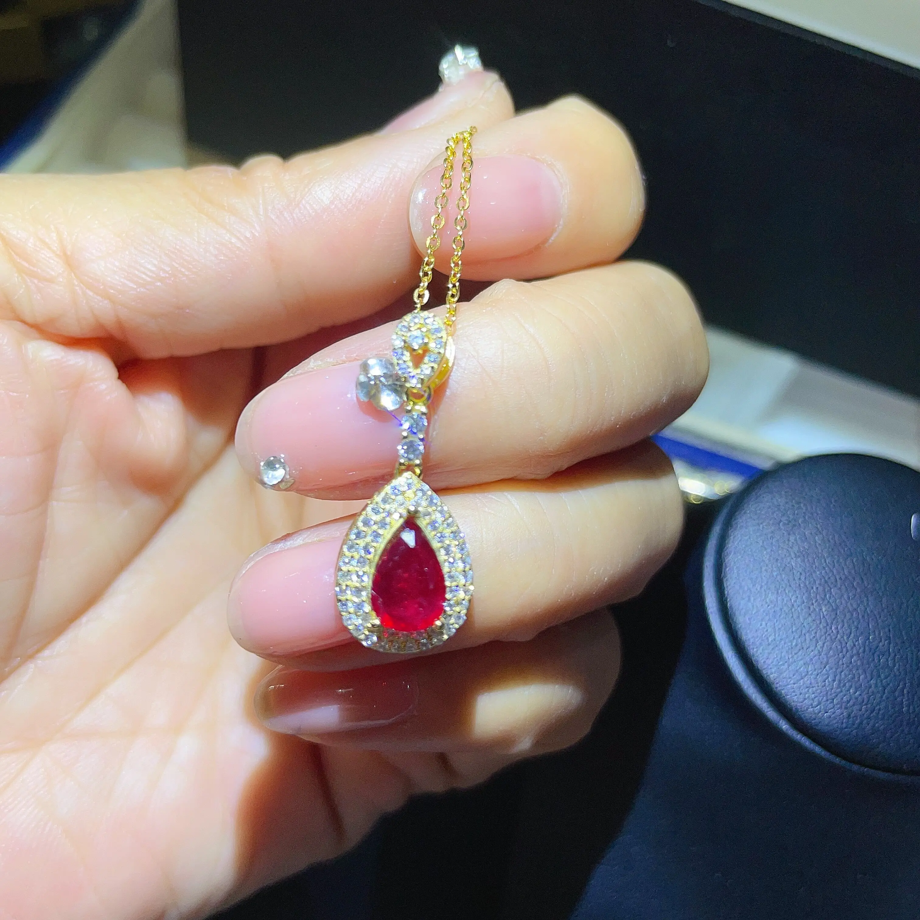 Natural Ruby Necklace Pendant Solid 925 Silver Ruby Jewelry Pear Cut Silver Ruby Pendant for Girl 6mm*8mm For Girlfriend