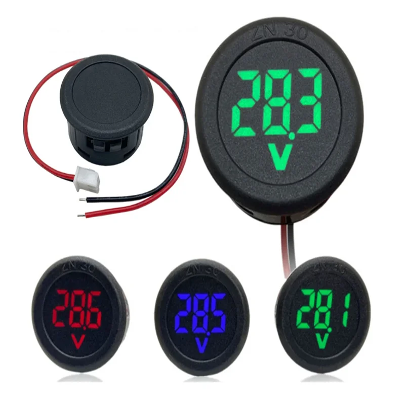 DC4-100V LED Display Circular Two-wire Automotive Voltmeter Digital Car Voltage Current Meter Volt Detector Tester Monitor Panel