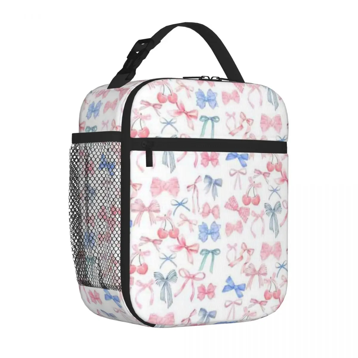 Bestselling Stylish Trendy Girly Cherry Pastel Blue Pink Bow Coquette Retro School  Bag Car Driving Lunch Commuter Lunch Bag