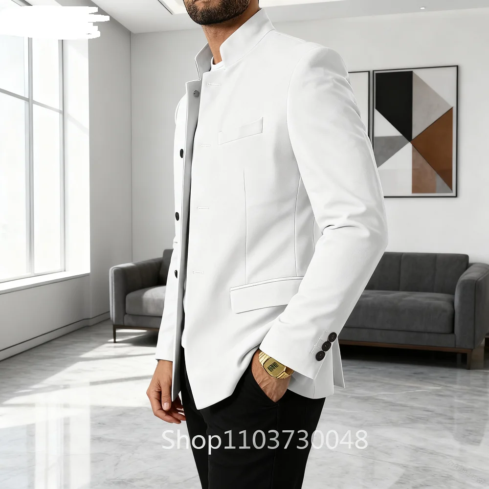 

Men's High-Quality Solid Color Blazer Fashion Stand-up Collar Single Button Casual Slim Fit Suit Jacket for Men
