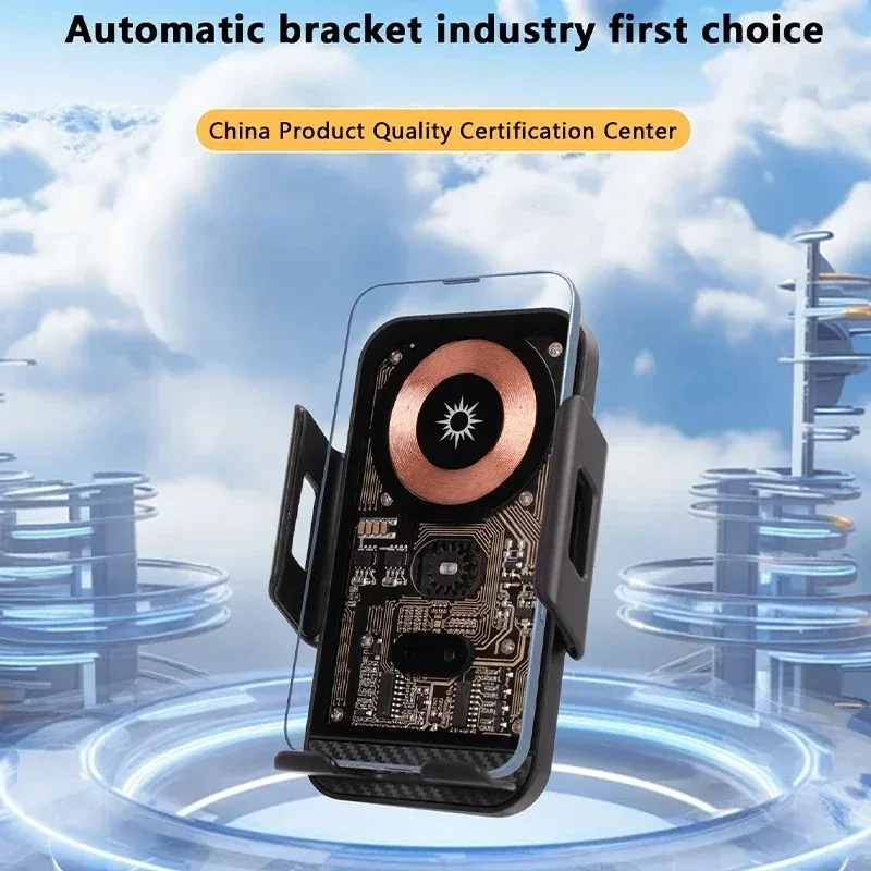 

Быстрое автомобильное беспроводное зарядное устройство, держатель для телефона с воздуховыпускным отверстием, автоматический зажим для iPhone 17, 16, 15, 14, 13, Pro Max, станция быстрой зарядки Samsung