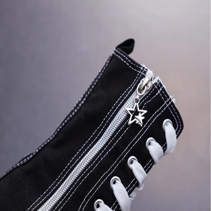 أحذية قماشية للأطفال الخريف عالية الجودة أحذية الفتيان والفتيات الطبعة الكورية العصرية عالية أنبوب الجانب سستة حذاء أبيض صغير 29-3