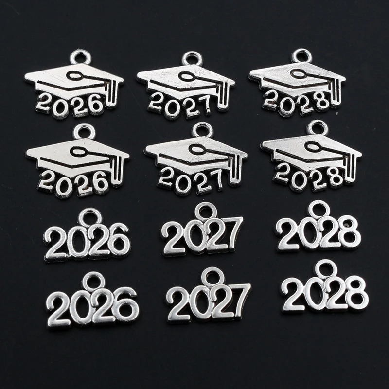 50pcs 9x14mm Year Number 2026 2027 2028 Pendant Charms DIY Jewelry Making Jewelry Finding Antique Silver Plated Accessories