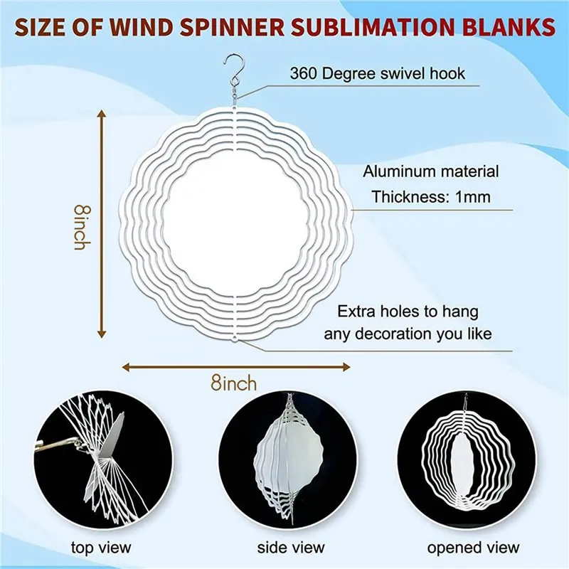 LNHF 60Pcs 8 Inch Sublimation Wind Spinner Blanks 3D Wind Spinners Hanging Wind Spinners For Indoor Outdoor Garden Decoration
