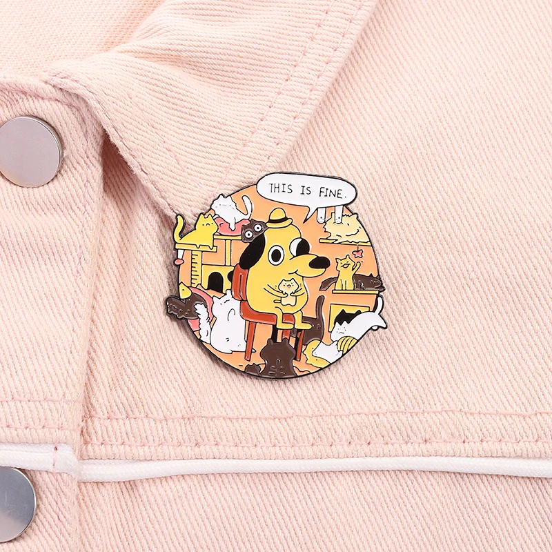 Cartoon Hund Katze Dies ist feine Emaille Pin Lustige Anime Gelber Welpe Lustige Tier Brosche Revers Abzeichen Schmuck Geschenk für Freunde