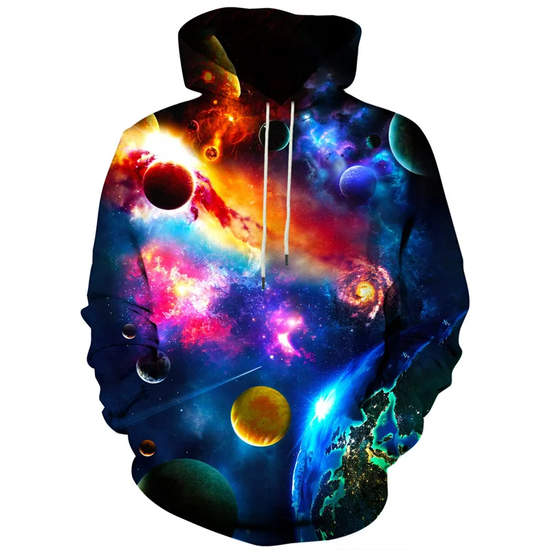 Universe Planet Hoodies Neon Flame 3D Print Men Women Long Sleeve Hooded Sweatshirts Oversized Y2k Pullover Man Tops Clothing