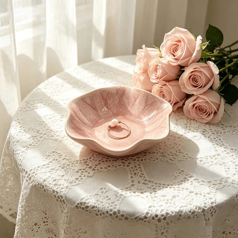 1pc for Lotus Petal Jewelry Tray - Hexagonal Textured Soft Pink Organizer for Earrings, Rings, Keys & Watches, Mother’s Day Gift