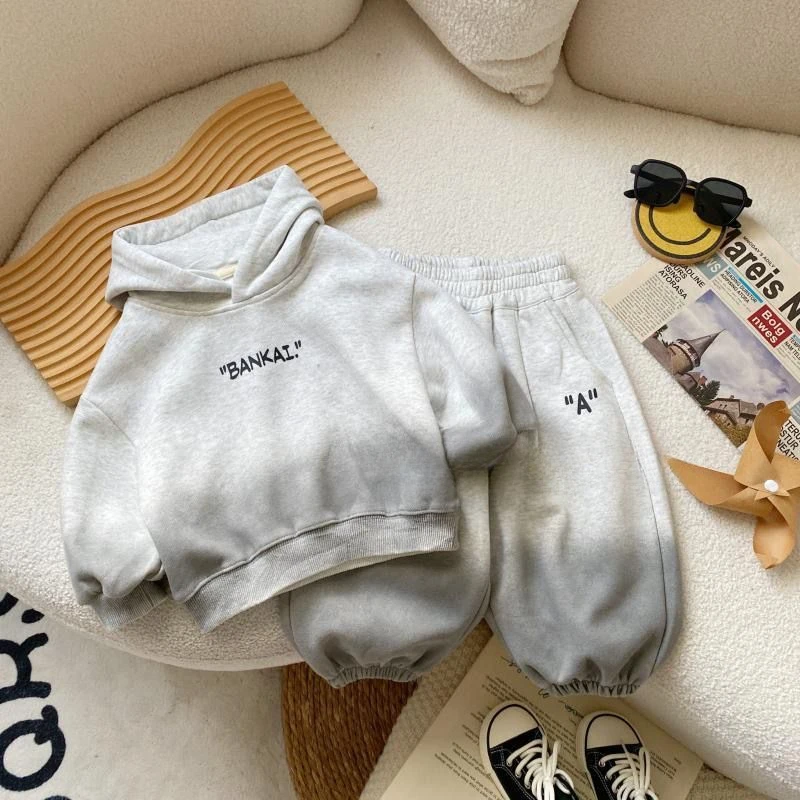 

Winter Baby Boy Clothes Set Kid Girls Letter Print Hooded Pullover Sweatshirts Top & Pants 2pc Suit Fashion Tracksuits