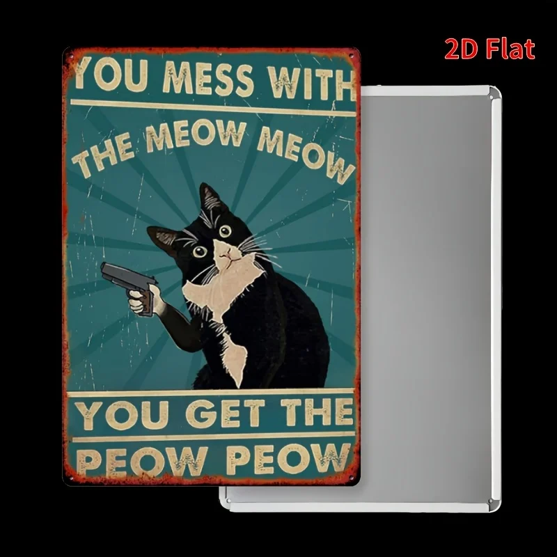 "You Mess With The Meow Meow" Vintage Metal Sign - Funny Cat 2D Flat Wall Decor for Home, Bar, Cafe, 20x30cm - Detail 1