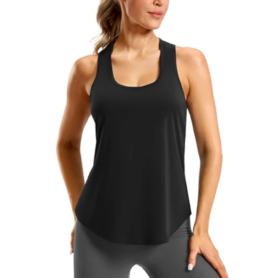 

SANTINY Women's Racerback Workout Tops Lightweight Gym Yoga Tennis Sleeveless Shirts Scoop Neck Running Athletic Tank Tops