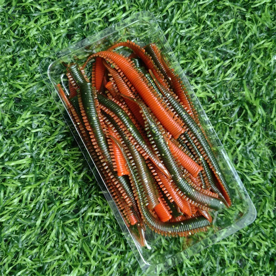 SWOLFY 30Pcs TPE 80mm 0.75g Saltwater Fishing Earthworm Lure Millipede Simulation Soft Bait Sea Fishing Insect Bait