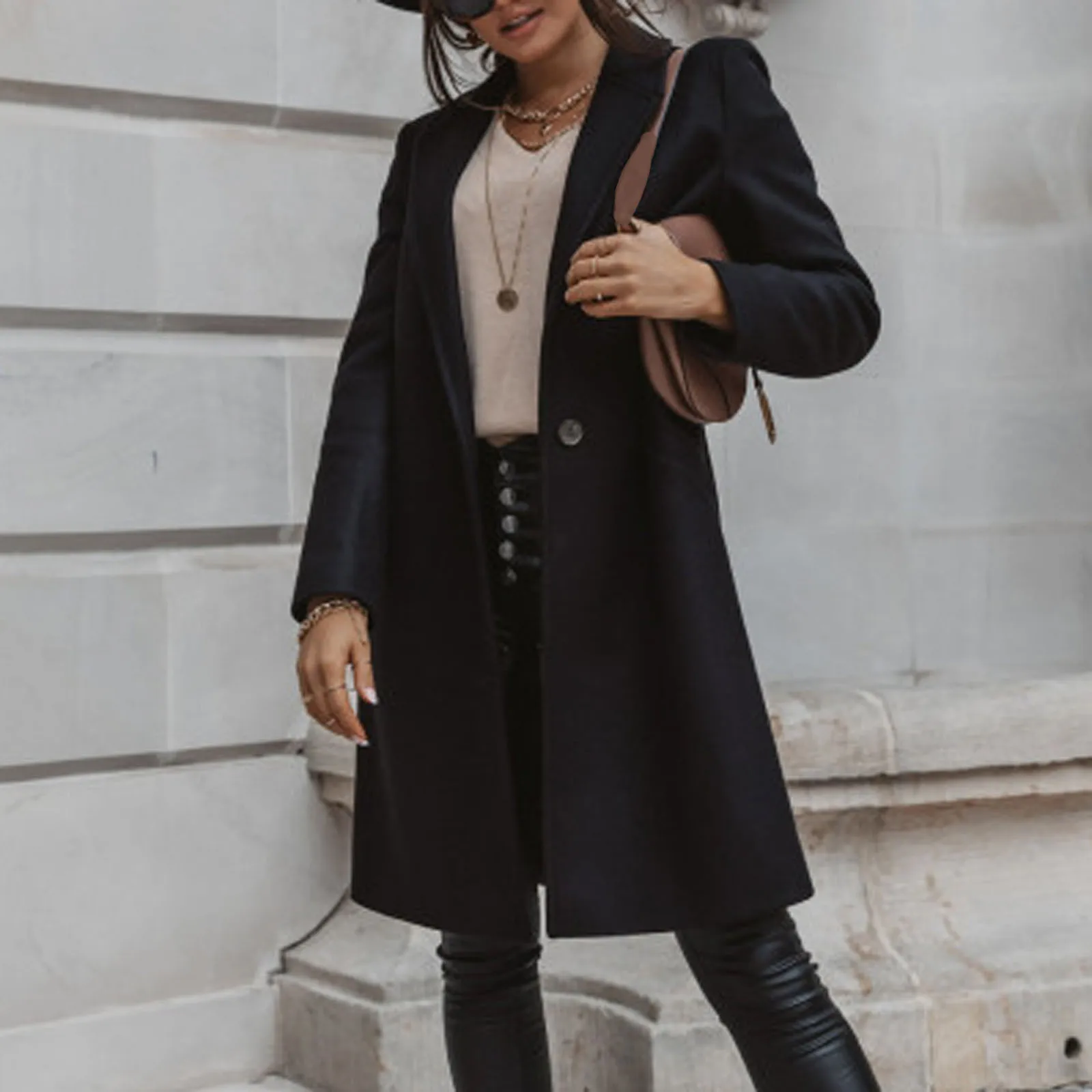 

Fashion Women's Autumn And Winter Solid Color Lapel Medium Length Button Coat 4x Women Vest 2x Rain Jacket Women